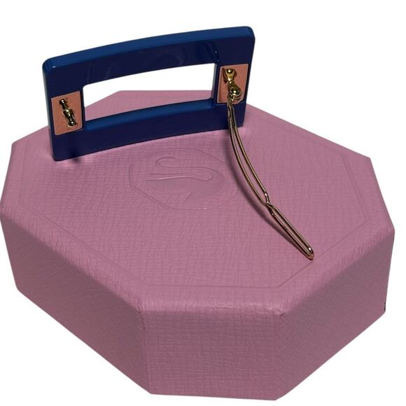 Swarovski Hair clip Round cut, Rectangular shape, Blue, Gold-tone plated